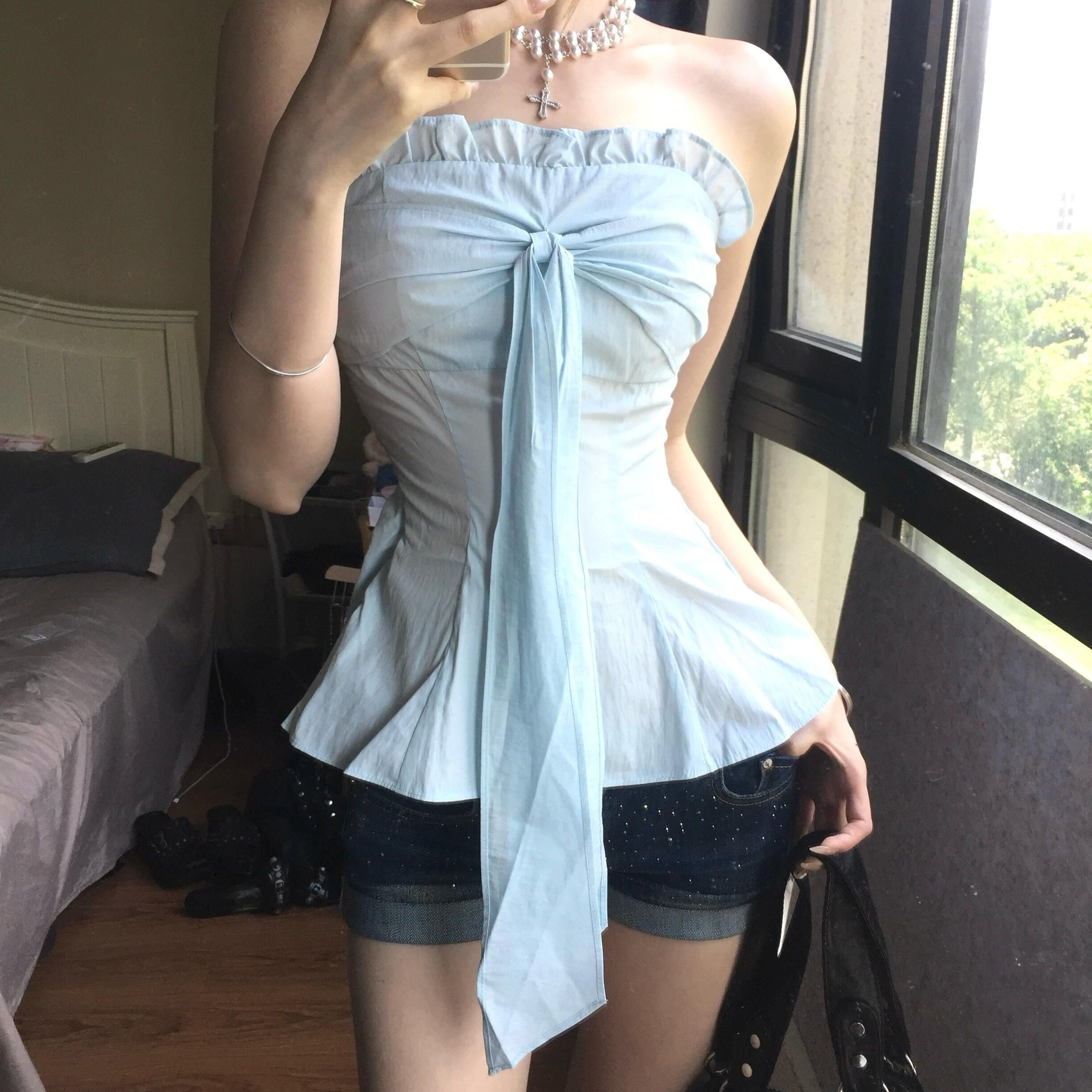 超好看蝴蝶结绑带抹胸背心女夏