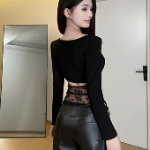高级感黑色镂空T恤衫 上衣 内搭百搭长袖 女秋冬新款 气质显瘦打底衫
