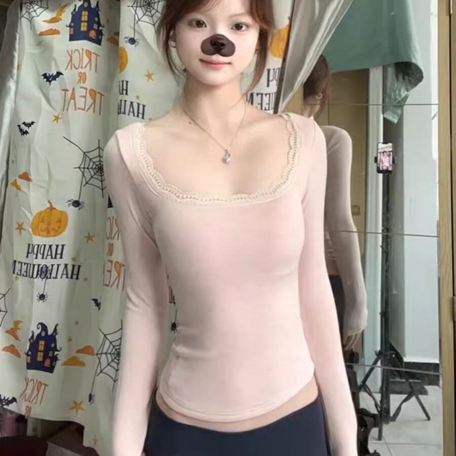 韩系辣妹德绒磨毛加厚长袖t恤女