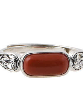 925银新中式民族风几何蛋面南红