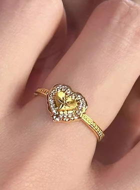 复古轻奢拉丝八芒星爱心戒指小众