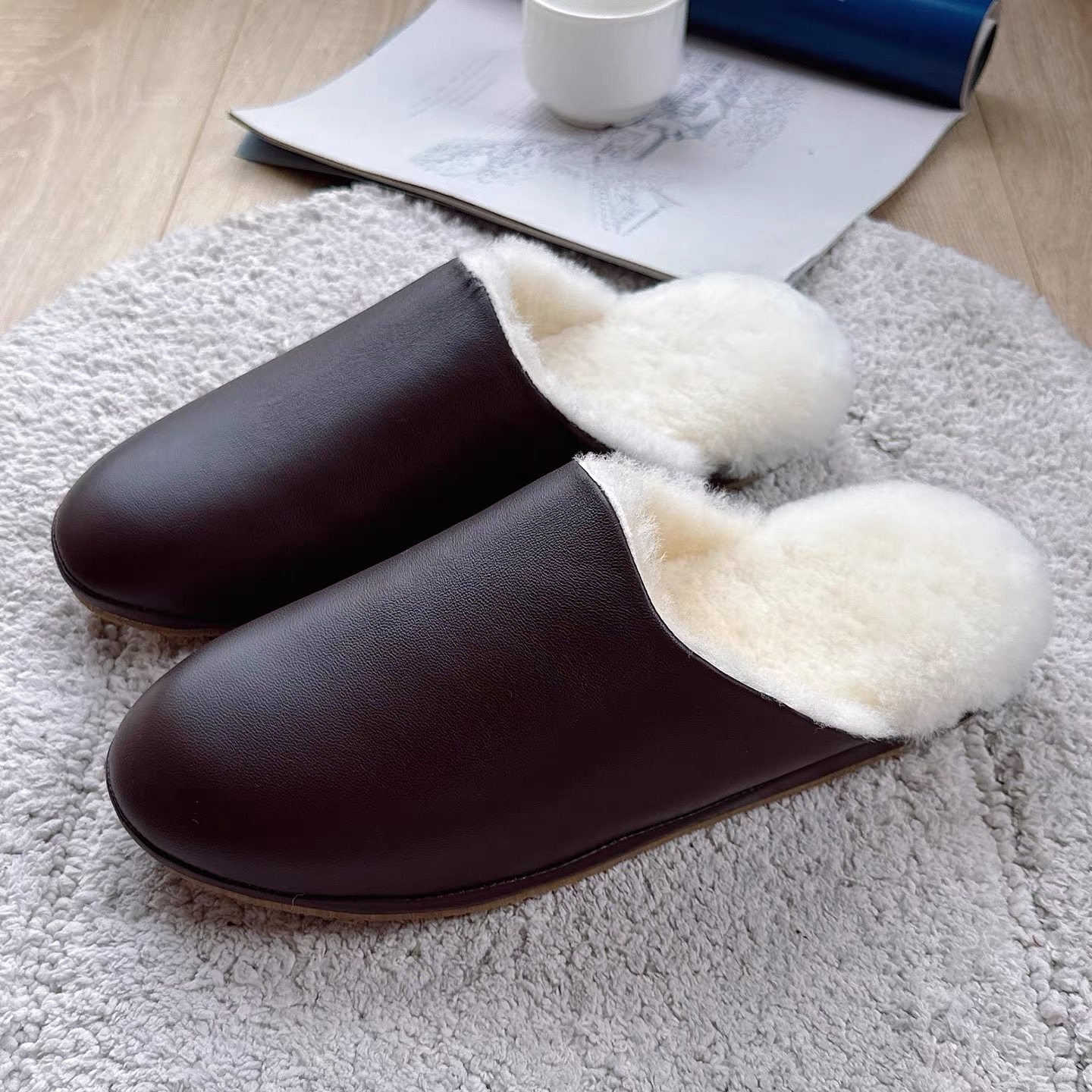 高端轻奢皮毛一体真皮男女居家防滑不掉毛软底纯羊毛毛暖和软拖鞋