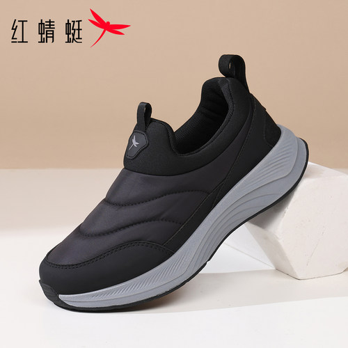 红蜻蜓男鞋冬季新款一脚蹬休闲运动鞋舒适厚底增高防滑爸爸健步鞋