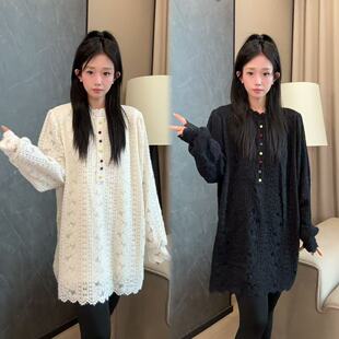 二姐的宝藏冬季韩系时尚宽松套头蕾丝慵懒风毛衣#25528