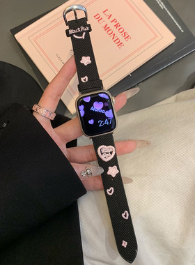 AWin|Y2K复古刺绣帆布牛仔表带适用苹果手表applewatch678910通用