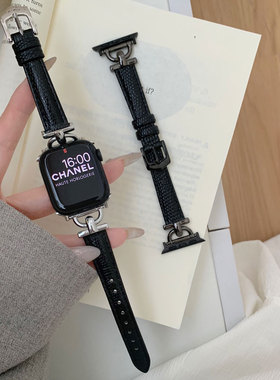 AWin春夏气质D字蜥蜴纹真皮细表带适用苹果手表iwatch78910se通用