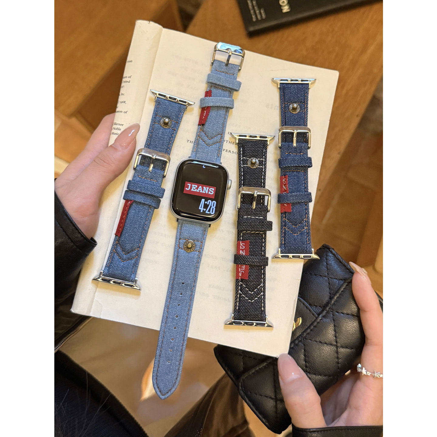 美式复古个性钉扣牛仔皮质S11表带适用苹果AppleWatch10代789通用,智能设备,智能手表手环表带/腕带,淘宝优惠券,粉丝福利购,淘宝优惠卷