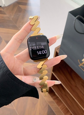 AWin高级感哑光不锈钢莫比乌斯波浪款表带适用苹果手表iwatch8910