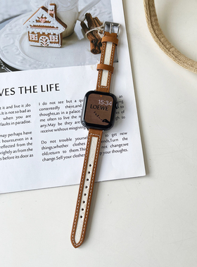 AWin秋冬韩系简约小众帆布拼皮表带适用苹果手表iwatch891011通用