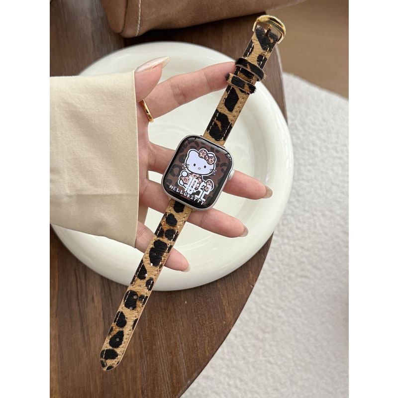 高级小蛮腰豹纹丝绒iwatch皮表带