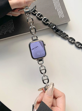 AWin轻奢小众带钻链条女金属表带适用苹果手表iwatch789/1011通用