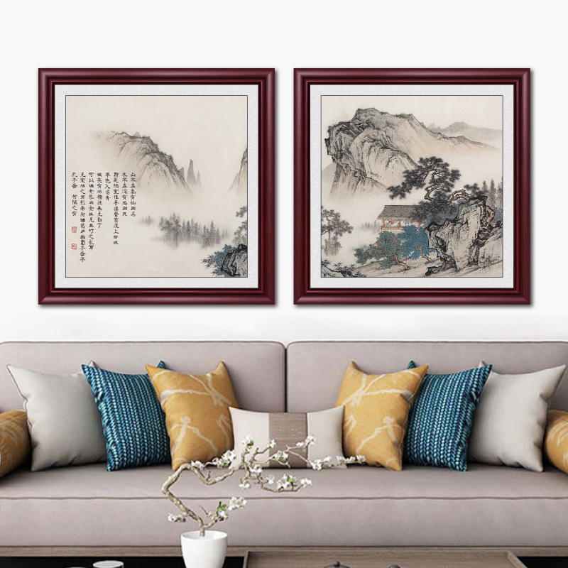 名家山水画仿古画水墨画客厅斗方挂画玄关装饰画新中式水墨画壁画图片