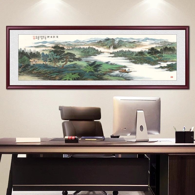 国画山水画客厅挂画古画新中式水墨画办公室装饰画沙发背景墙壁画_虎窝淘