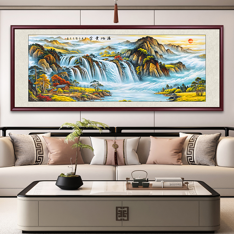 黄金满地国画山水画办公室背景墙装饰画茶室客厅挂画新中式墙壁画