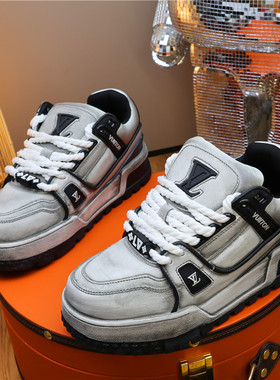 小胖丁复古做旧男鞋潮流厚底板鞋百搭增高休闲鞋防滑透气运动鞋男