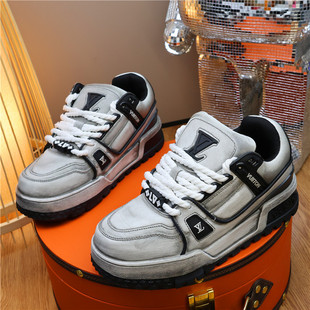 小胖丁复古做旧男鞋潮流厚底板鞋百搭增高休闲鞋防滑透气运动鞋男