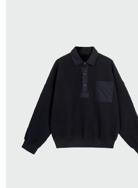 巧珀思｜时尚休闲重磅毛圈长袖POLO上衣 宽松翻领绒感上衣15666