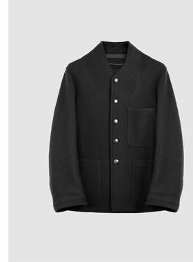 巧珀思｜19381纯羊毛双面羊毛呢三贴袋绗缝V领单排扣黑色短外套