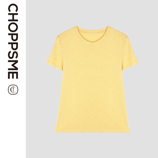巧珀思｜27445亲肤亚麻棉显白提气色鹅黄色系小短款圆领套头T恤