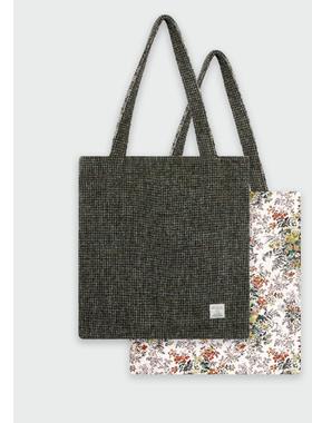 巧珀思｜绵羊毛粗花呢布包 前后撞色刺绣大容量单肩托特包15134