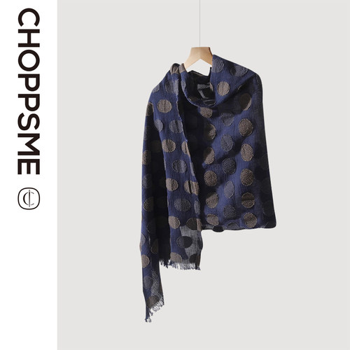 羊毛棉圆点提花流苏围巾披肩