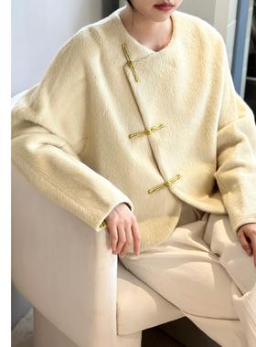 巧珀思｜时尚斜门襟新中式短款混纺毛外套女休闲复古上衣13618