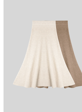 巧珀思｜AWF105001丰盈绒感加厚山羊绒针织高腰大摆A字半身长裙