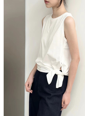 巧珀思｜柔软进口纯棉倒U弧形美背 左右不对称单侧开叉背心11532