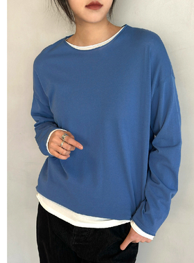 巧珀思｜超百搭 针织卷边针织衫 宽松休闲 圆领长袖T打底衫18091