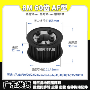141516免键45 同步轮AF型齿宽32胀紧套涨套 钢料8M60齿孔8