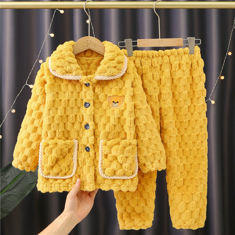 男童睡衣加绒加厚秋冬季珊瑚绒男孩宝宝法兰绒小童儿童冬款家居服