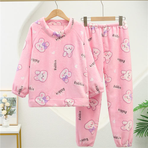 女童睡衣秋冬款儿童女孩加绒加厚冬季套装大童珊瑚法兰绒家居服女