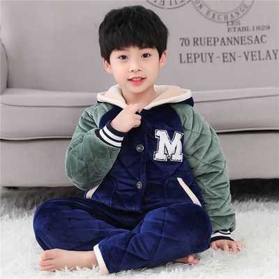 秋冬季加厚夹棉珊瑚绒男童家居服