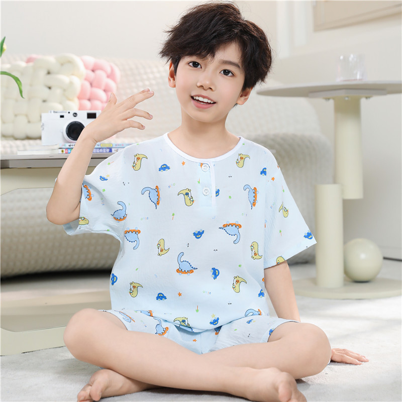 新款云朵棉男童睡衣儿童夏季薄款短袖空调服青少年夏天家居服套装