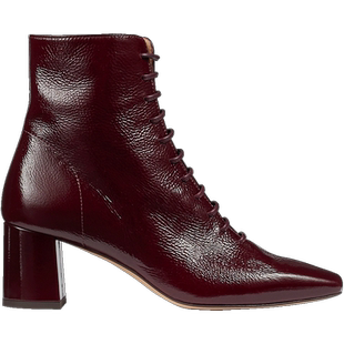 LK BENNETT【赛马会款】酒红真皮短靴女冬时尚干练系带侧拉链粗跟
