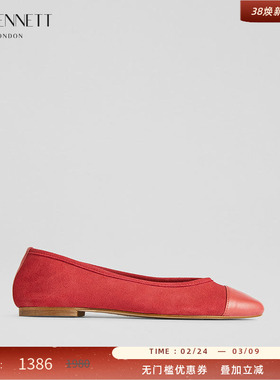 LK BENNETT红色平底单鞋2025年夏新款时尚进口羊皮绒拼接浅口