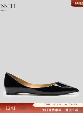 LK BENNETT黑色漆皮平底鞋女2025年秋新款真皮浅口尖头神秘高贵
