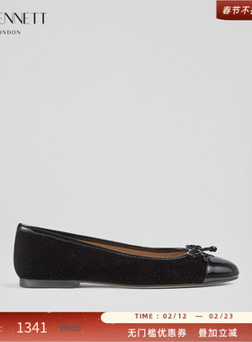 LK BENNETT黑色芭蕾舞平底鞋女2024年秋新款浅口通勤蝴蝶结单鞋