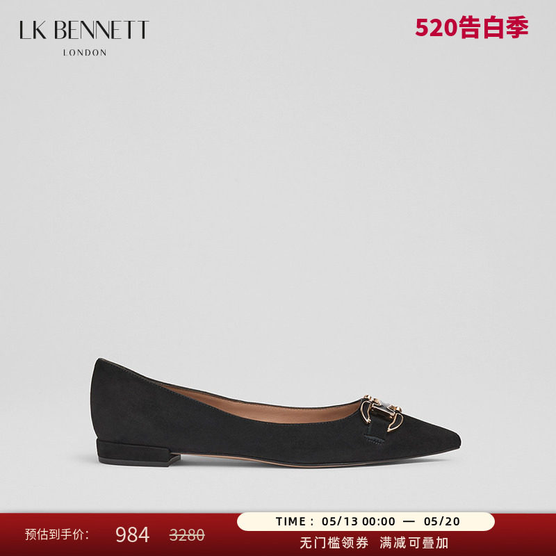 LK BENNETT黑色金属装饰单鞋2024年秋新款平底尖头浅口女鞋