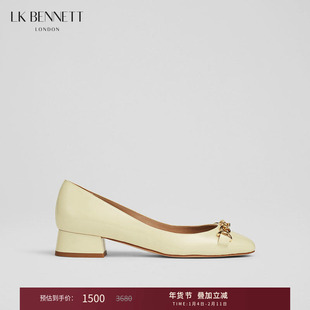 LK BENNETT米色真皮粗跟单鞋女2024新款马衔扣浅口玛丽珍高跟鞋