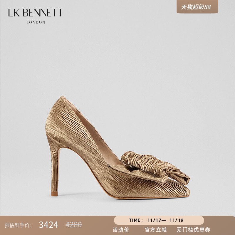 lkbennett金色尖头高跟鞋2025年秋冬10cm细跟蝴蝶结装饰宴会轻奢