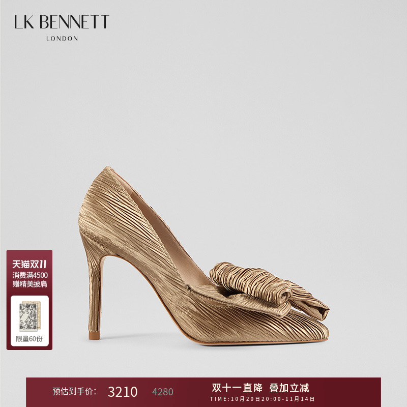 lkbennett金色尖头高跟鞋2025年秋冬10cm细跟蝴蝶结装饰宴会轻奢
