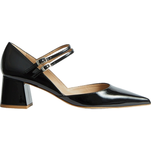 LK BENNETT黑色粗跟玛丽珍单鞋女2024新款真皮复古优雅漆皮高跟鞋