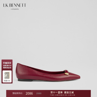 饰羊皮尖头浅口 进口金属装 lkbennett酒红色平底单鞋 2025年春新款