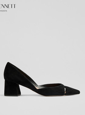 LK BENNETT黑色镂空高跟鞋女2025年春新款高级感粗跟真皮单鞋5.5