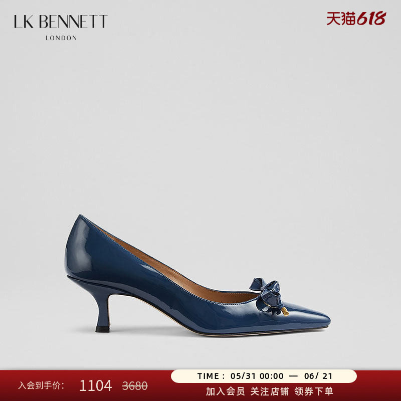 LK BENNETT蓝色蝴蝶结装饰高跟鞋2025年春新款尖方头5.5cm猫跟