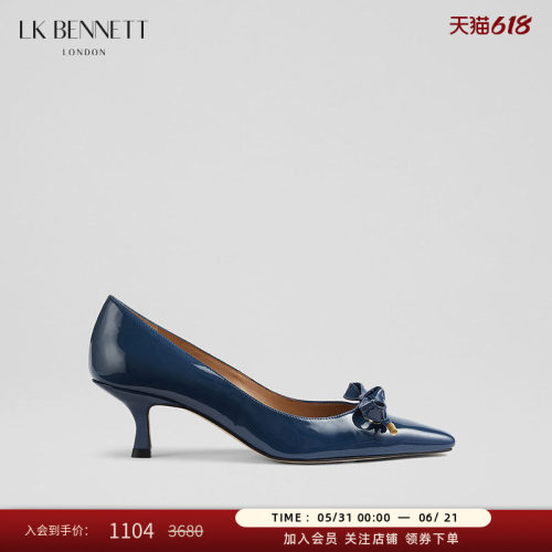 LK BENNETT蓝色蝴蝶结装饰高跟鞋2025年春新款尖方头5.5cm猫跟