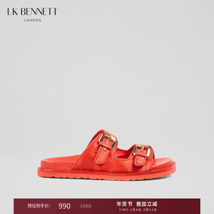 LK BENNETT红色勃肯平底女凉鞋2025夏季新款沙滩一脚蹬凉拖鞋