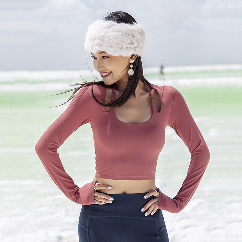 弹力裸感健身服带胸垫运动上衣