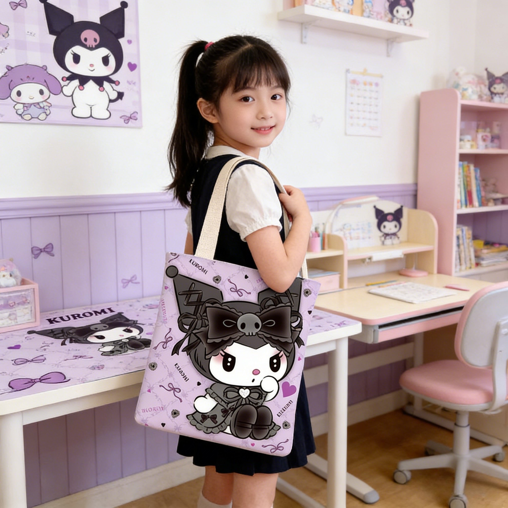 库洛米帆布袋单肩大容量学生上课包补习手提袋拉链初中补课包